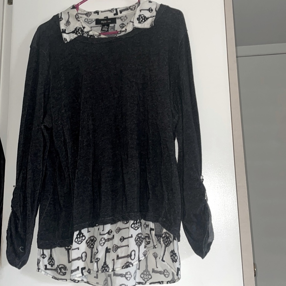 Grey and white key shirt, XL, Style&Co